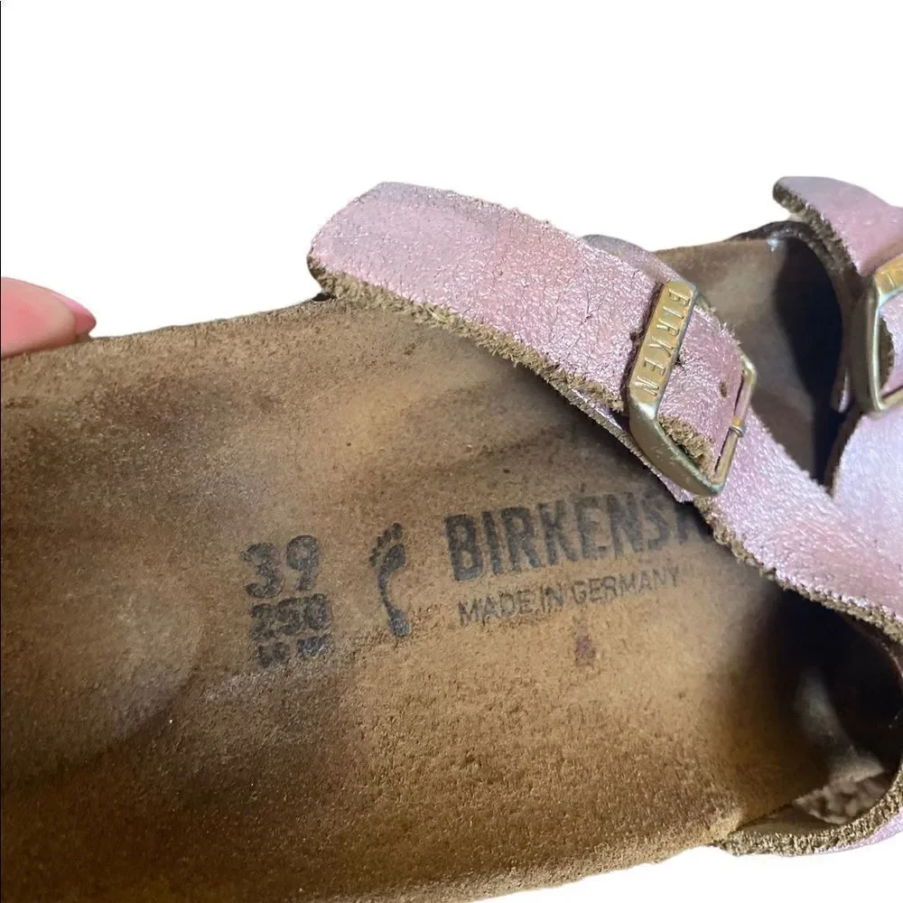 Birkenstock Yao Pink Metallic Suede Slide Sandals Size 8-8.5/39
